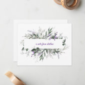 緑の葉フレームが付いている敏感な紫色の花 ノートカード (正面/裏面インサイチュ)