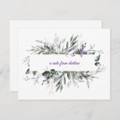 緑の葉フレームが付いている敏感な紫色の花 ノートカード (正面/裏面)