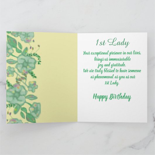 緑の葉フローラ金ゴールド1stレディ誕生日 カード (内部)