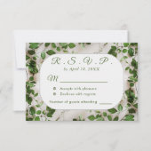 緑の葉ミニマリスト結婚式RSVPカード 出欠カード (正面)