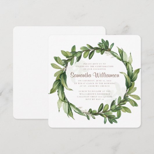 緑の葉モダンの確認 招待状 (正面/裏面)