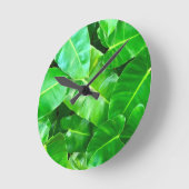 緑の葉ヤシの葉の熱帯の葉ジャングル ラウンド壁時計 (傾斜)