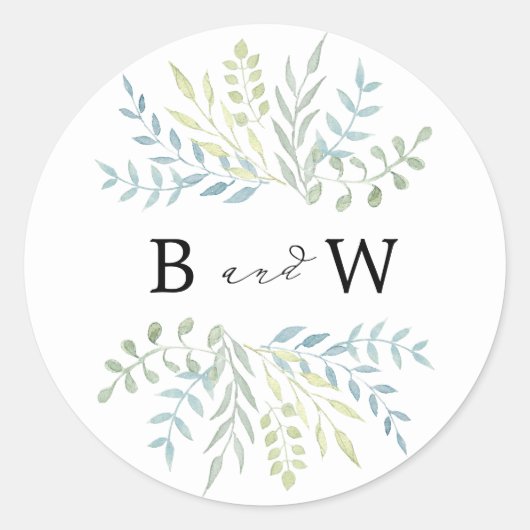 緑の葉ユズの水色結婚 ラウンドシール (正面)