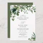 緑の葉ユーカリエレガント素朴結婚の 招待状 (正面/裏面)