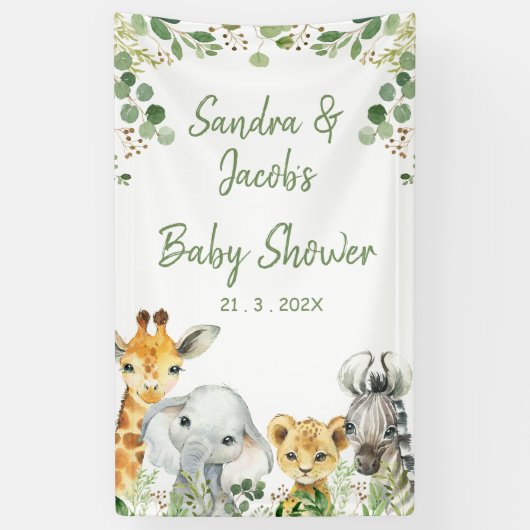 緑の葉ユーカリプタサファリベイビーシャワー 横断幕 (縦)