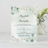 緑の葉ユーカリ金ゴールド結婚枠 招待状 (スタンド正面)