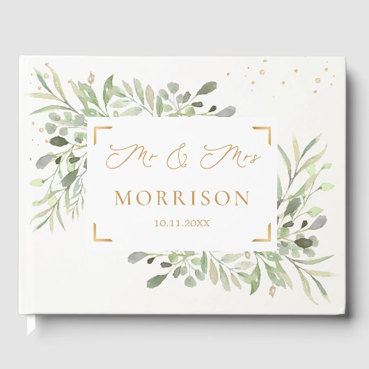 緑の葉ユーカリ離れ結婚の ゲストブック (正面)