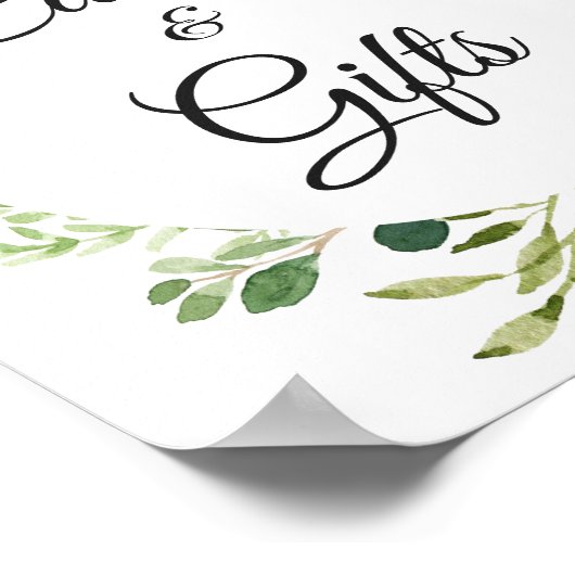 緑の葉リースカードとギフトサイン ポスター (角)