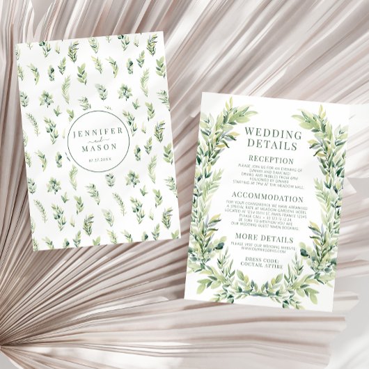 緑の葉リースボホ結婚の詳細カード エンクロージャーカード