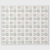 緑の葉レッドベリークリスマスモノグラム ラッピングペーパー (フラット)