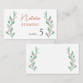 緑の葉レッドベリークリスマス座席表 プレイスカード (正面/裏面)