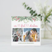 緑の葉レッドベリー私たちの最初のクリスマスフォト (スタンド正面)