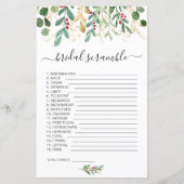 緑の葉ワードスクランブルブライダルシャワーゲーム (正面)