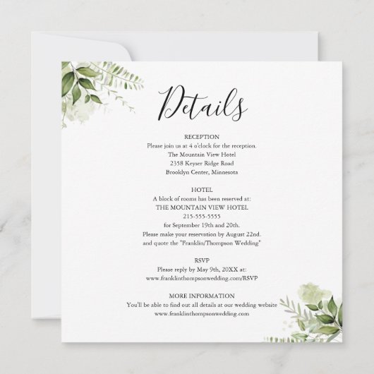 緑の葉人のエレガント脚色は一つ結婚で 招待状 (裏面)