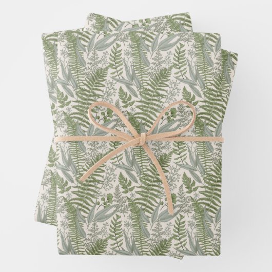 緑の葉付きガーデンフローラルパターン ラッピングペーパーシート (インサイチュ)