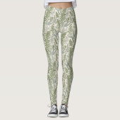 緑の葉付きガーデンフローラルパターン レギンス (正面)