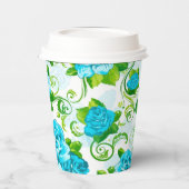 緑の葉付き美しい青いバラ紙カップ 紙コップ