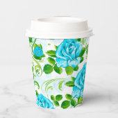 緑の葉付き美しい青いバラ紙カップ 紙コップ