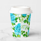 緑の葉付き美しい青いバラ紙カップ 紙コップ