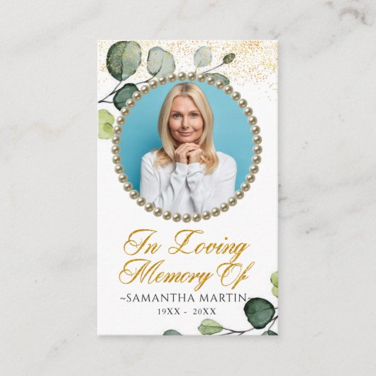 緑の葉写真葬式祈りの言葉カード 名刺 (正面)