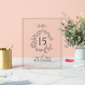 緑の葉冠モノグラム結婚のテーブル番号 アクリルサイン (ウェディング)