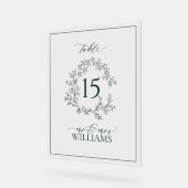 緑の葉冠モノグラム結婚のテーブル番号 アクリルサイン (傾斜)