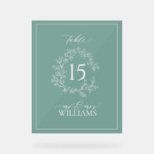 緑の葉冠モノグラム結婚のテーブル番号 アクリルサイン (正面)