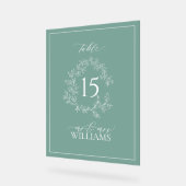 緑の葉冠モノグラム結婚のテーブル番号 アクリルサイン (傾斜)