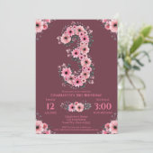 緑の葉大3位の誕生日ガールピンクの花 招待状 (スタンド正面)