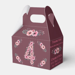 緑の葉大4歳の誕生日ガールピンクの花 フェイバーボックス