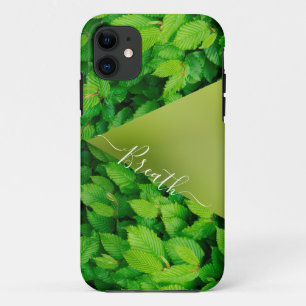 緑の葉抽象芸術モノグラムの電話ケース iPhone 11 ケース