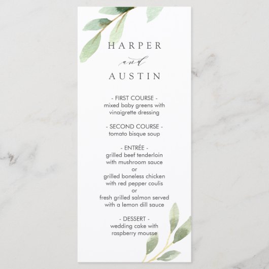 緑の葉植物学結婚のメニュー メニュー (正面)