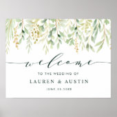 緑の葉植物学結婚の歓迎サイン ポスター (正面)