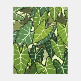 緑の葉模様 フリースブランケット