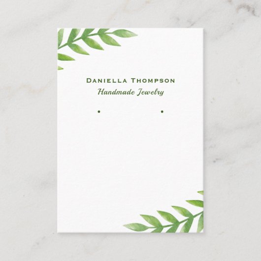 緑の葉水色のジュエリーイヤリングディスプレイ 名刺 (正面)