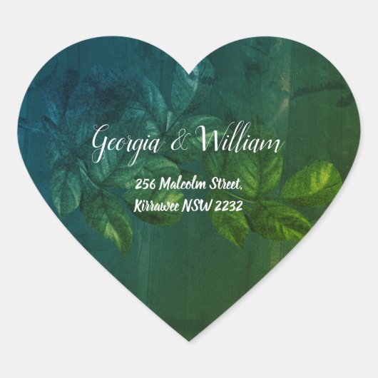 緑の葉素朴ヴィンテージ・アドレス・ステッカー ハートシール (正面)