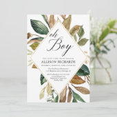 緑の葉素朴緑の少年のベビーシャワー 招待状 (スタンド正面)
