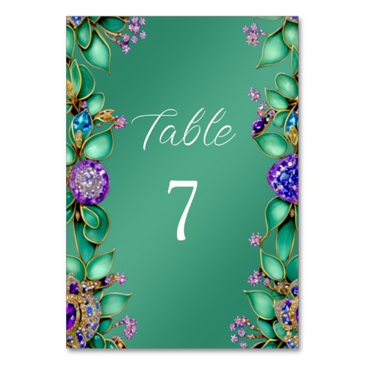 緑の葉紫色の宝石のテーブル番号 テーブルナンバー (正面)