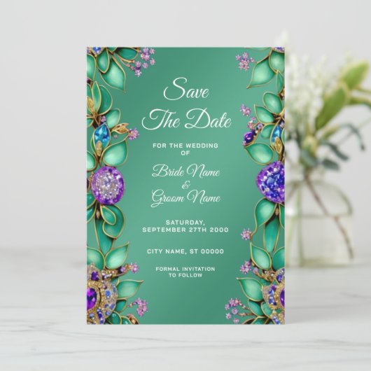 緑の葉紫色の宝石は日付を保存 セーブザデート (スタンド正面)