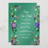 緑の葉紫色の宝石は日付を保存 セーブザデート (正面/裏面)