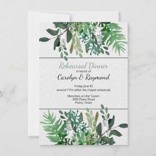 緑の葉結婚のリハーサル 招待状 (正面)