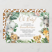 緑の葉緑のサファリ動物の赤ちゃんシャワー 招待状 (正面/裏面)