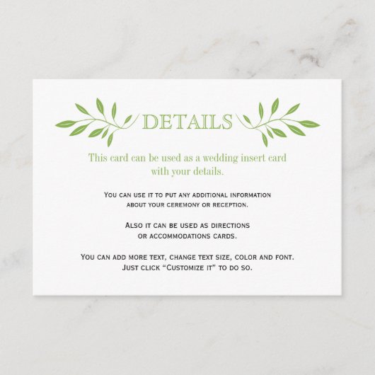 緑の葉緑のパタ結婚ーンの挿入カード エンクロージャーカード (正面)