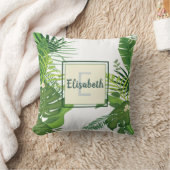 緑の葉花と熱帯モノグラム クッション (ブランケット)