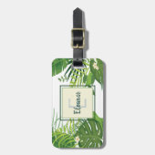 緑の葉花と熱帯モノグラム ラゲッジタグ (正面縦)