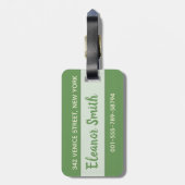 緑の葉花と熱帯モノグラム ラゲッジタグ (裏面縦)