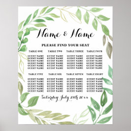 緑の葉葉のテーブル席8座席計画 ポスター