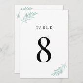 緑の葉葉の水色テーブル番号カード 招待状 (正面/裏面)