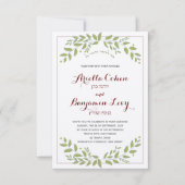 緑の葉葉ヘブライ語ユダヤ人の結婚式の招待 招待状 (正面)