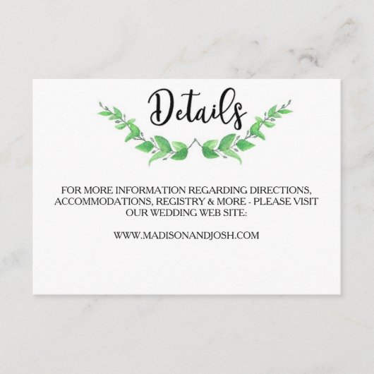 緑の葉詳細カード エンクロージャーカード (正面)